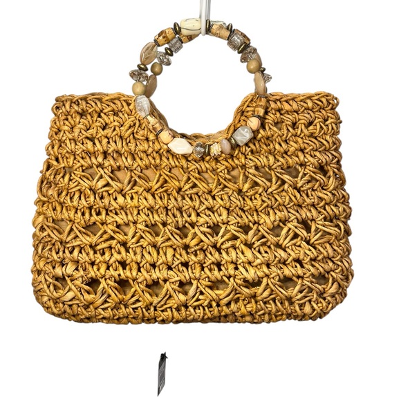 Cappelli Straworld Straw Beaded Handle Bag Boho Woven Raffia Purse Tan - Picture 4 of 11